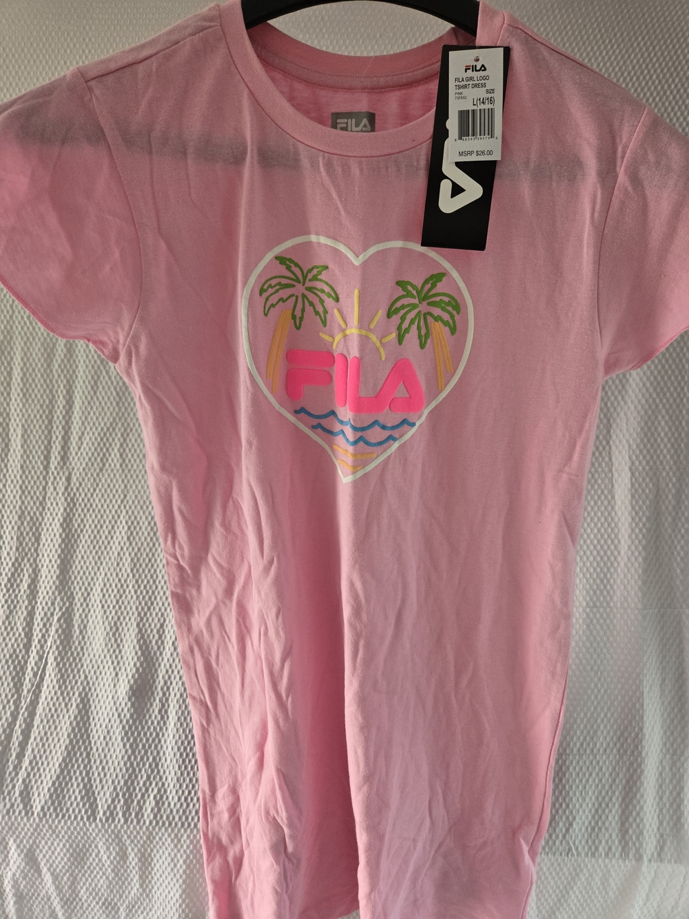FILA Girls' Pink Heart Graphic Tee - Tropical Palm Design